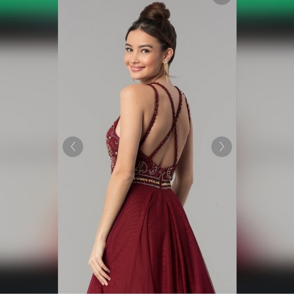 Shail K Burgundy Gold Beaded Sequins Rhinestones Formal Gown Size 2 - Picture 3 of 5